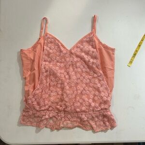 Tobi Coral Lace Floral Camisole with low cut back opening.
